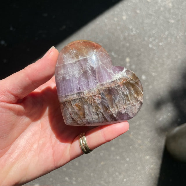 Amethyst & Smokey Quartz Crystal Hearts |  Hand Carved Genuine | Calming | Grounding Rock | Genuine Gems from Crystal Heart Melbourne Australia since 1986