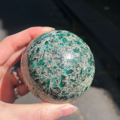 Emerald in Matrix Sphere | Genuine Stone | Well defined Emerald Crystals | Heart Healing | Inspirational | Motivating | Genuine Gems from Crystal Heart Melbourne Australia since 1986