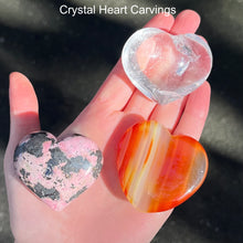 Load image into Gallery viewer, Crystal Heart Carvings | Clear Quartz | Rhodonite | Carnelian | Heart Healing | Manifestation | Creativity | Handheld Meditation | Crystal Heart Melbourne Australia since 1986