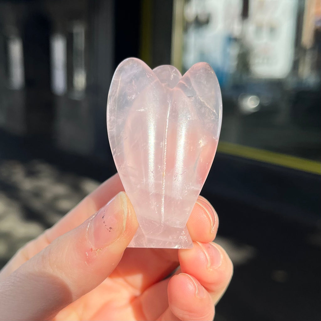 Rose Quartz Angel | Hand Carved |  Lovely Clear Pink with Veils  |  Genuine Gems from Crystal Heart Melbourne Australia since 1986