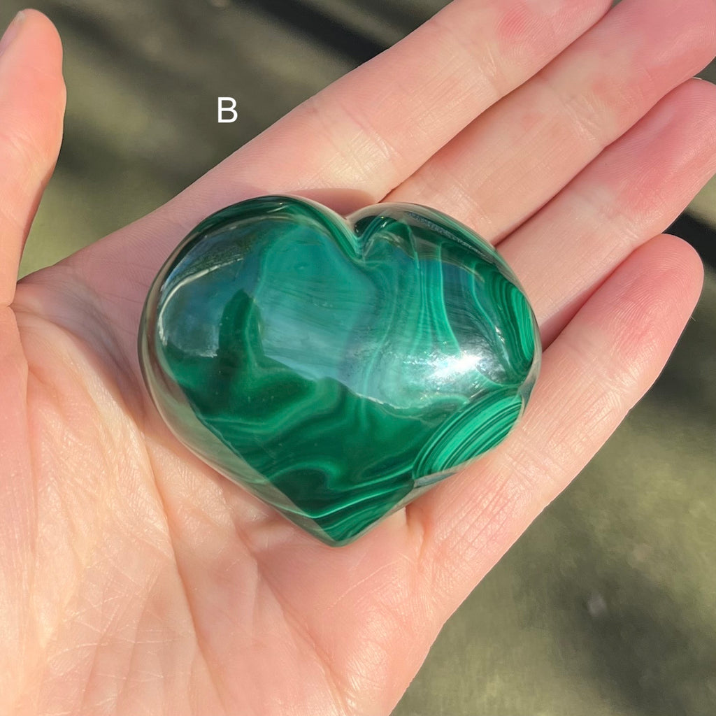 Malachite Heart | Beautiful material from the Congo | Complex and fascinating swirls and rosettes | Pockets and caves sparkle with crystalline Malachite | Genuine Gems from Crystal Heart Melbourne Australia since 1986