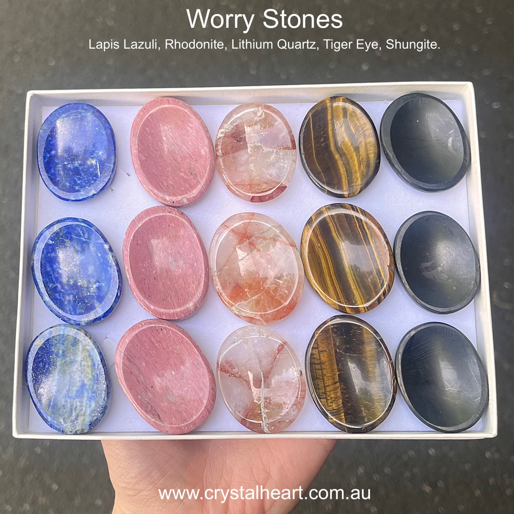 Thumb Stones | Worry Stones | Lapis Lazuili | Rhodonite | Lithium Quartz | Tiger Eyer | Shungite | Crystal healing & calming | Genuine Gems from Crystal Heart Melbourne Australia since 1986