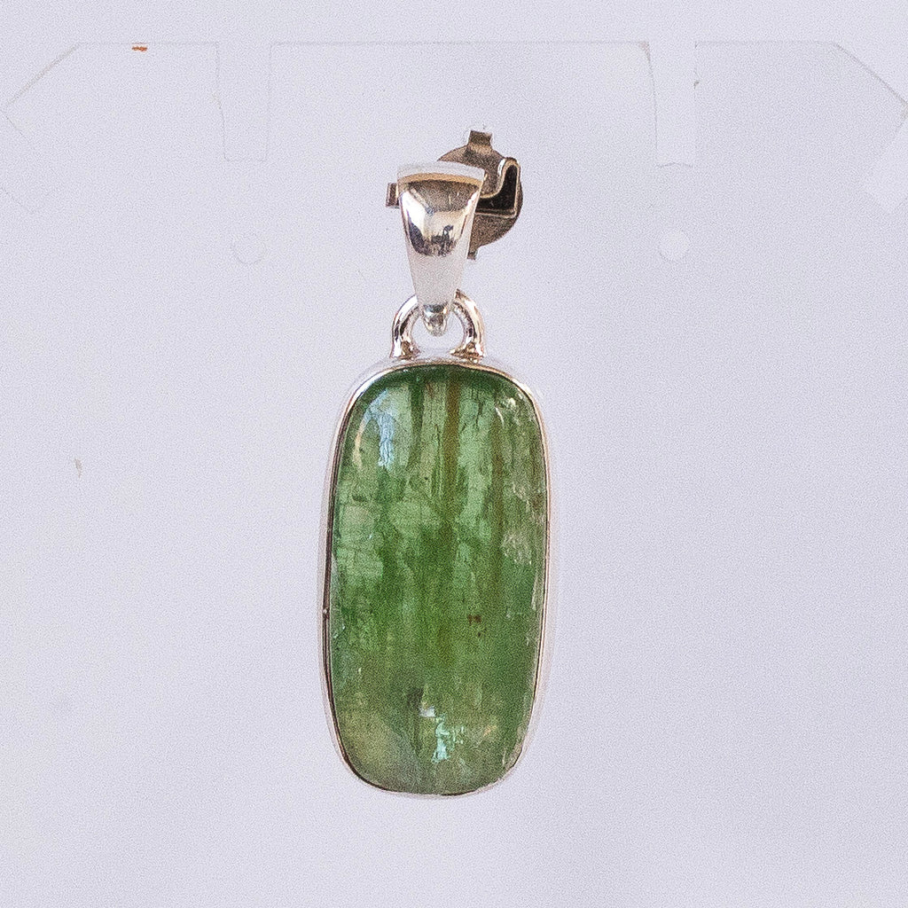 Green Kyanite Pendant | 925 Sterling Silver | Protectively redirects negative energy | Uplift unblock protect Heart | Creativity | Genuine Gems from Crystal Heart Melbourne Australia since 1986Kyanite Pendant | Gemmy Lime Green | 925 Sterling Silver | Besel Set | Open Back | Protectively redirects negative energy | Uplift unblock protect Heart | Creativity | Genuine Gems from Crystal Heart Melbourne Australia since 1986