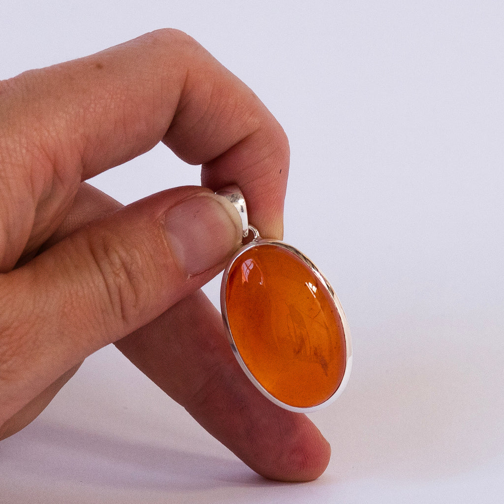 Carnelian Cabochon Pendant | Stepped 925 Sterling Silver Setting | Consistent colour and translucency | Creativity Focus | Cancer Leo Taurus | Genuine Gems from Crystal Heart Melbourne Australia since 1986 | AKA Cornelian or Sard 