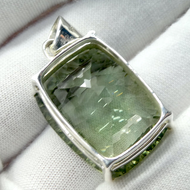 Large Flawless AAA Grade Prasiolite Pendant | 925 Sterling Silver | AKA Green Amethyst | Special Faceting | Simple quality setting that shows off the stone | Genuine Gems from Crystal Heart Melbourne Australia since 1986 
