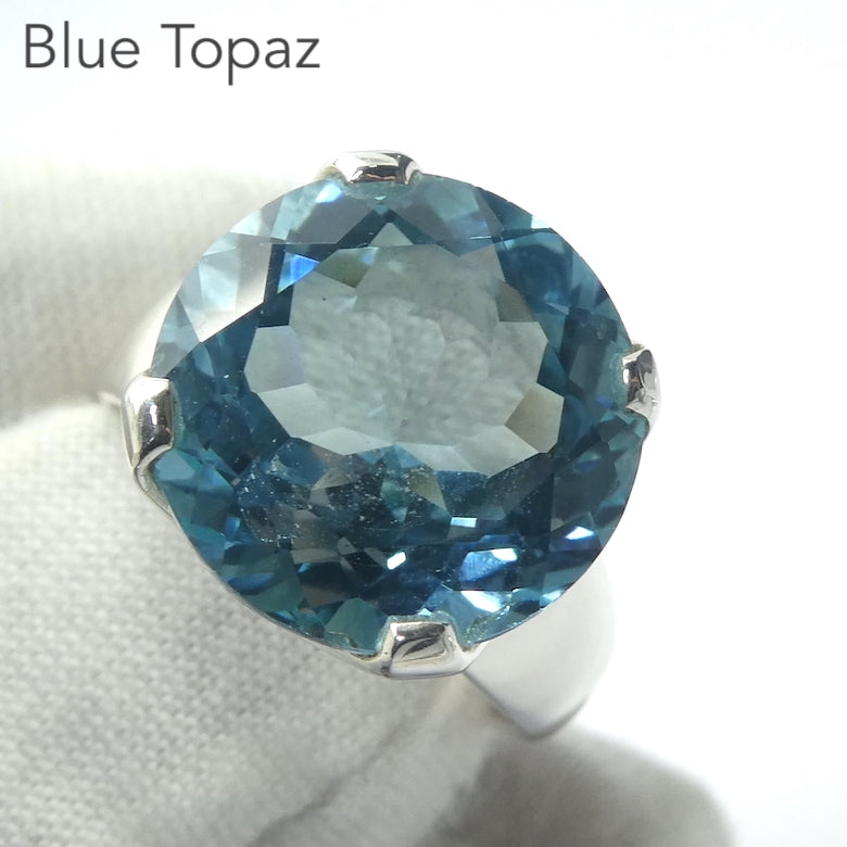 Blue Topaz  Ring | Flawless Large Gemstone | Faceted Cushion Cut | Sky to Swiss  Blue | 925 Sterling Silver | US Size 7, 8 or 9 |  Genuine Gems from Crystal Heart Melbourne Australia since 1986