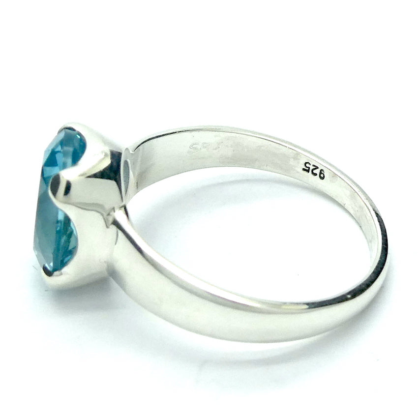 Blue Topaz  Ring | Flawless Faceted Cushion Oval | Sky to Swiss  Blue | 925 Sterling Silver | US Size 6 | 7 | 8 |  9 | Genuine Gems from Crystal Heart Melbourne Australia since 1986