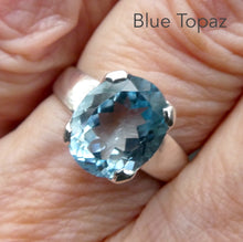 Load image into Gallery viewer, Blue Topaz  Ring | Flawless Faceted Cushion Oval | Sky to Swiss  Blue | 925 Sterling Silver | US Size 6 | 7 | 8 |  9 | Genuine Gems from Crystal Heart Melbourne Australia since 1986