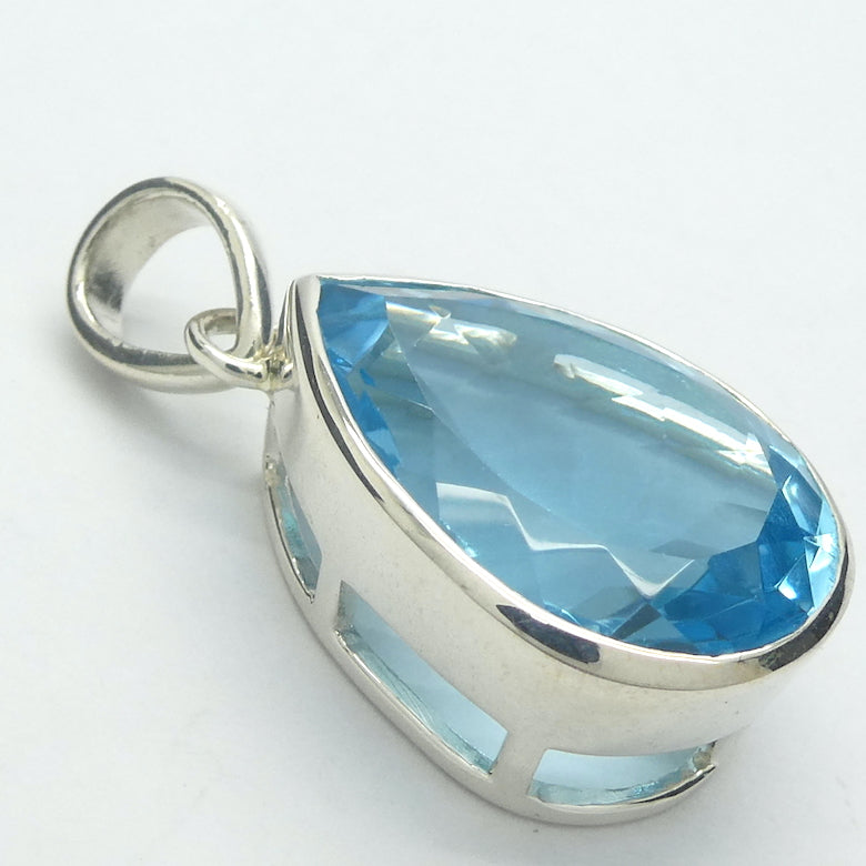 Blue Topaz Pendant | Large Flawless Sky Blue | Deep Faceted Teardrop | 925 Sterling Silver | Hinged and Shaped Bail | Genuine Gems from Crystal Heart Melbourne Australia since 1986