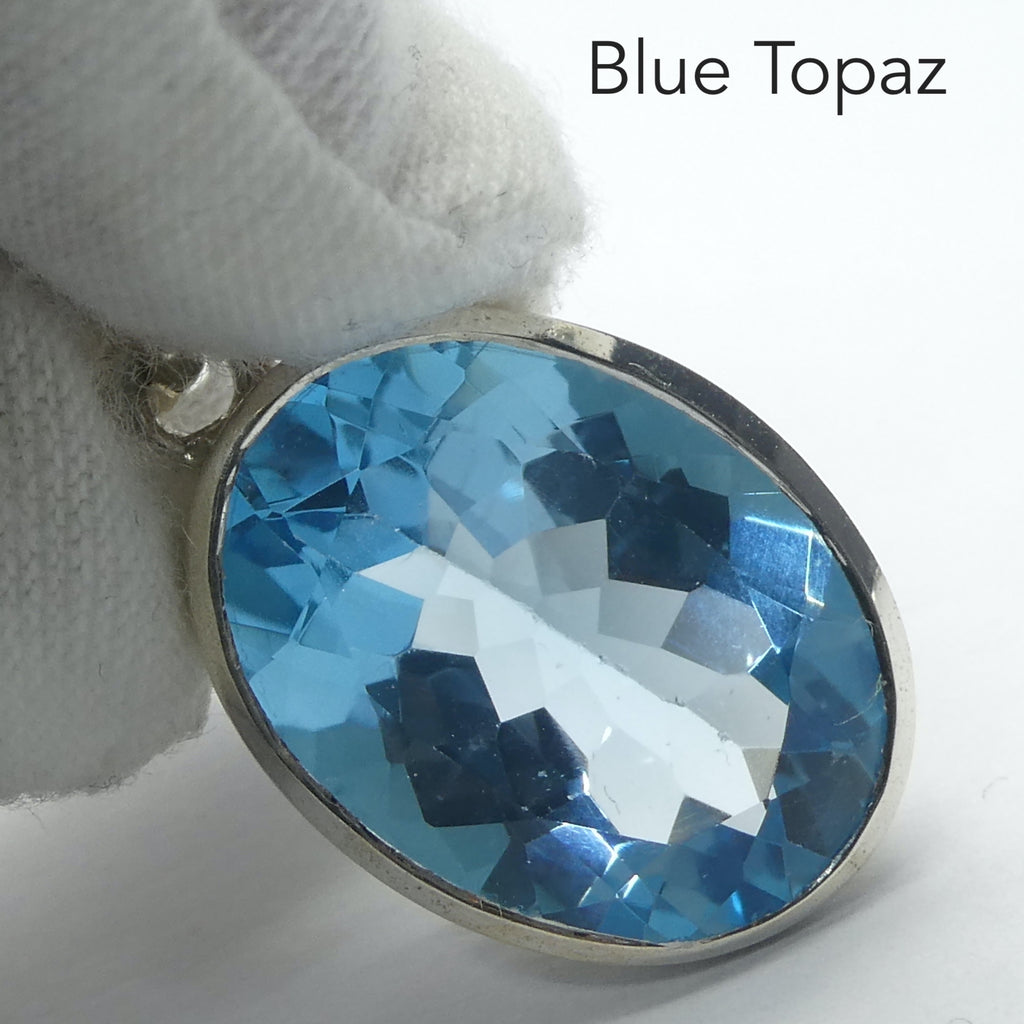Blue Topaz Pendant | Large Flawless Sky Blue | Deep Faceted Oval | 925 Sterling Silver | Hinged and Shaped Bail | Genuine Gems from Crystal Heart Melbourne Australia since 1986