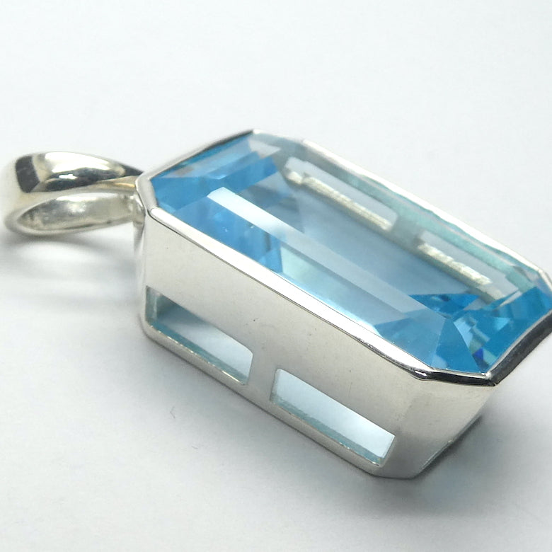 Blue Topaz Pendant | Large Flawless Sky Blue | Deep Faceted Oblong Emerald Cut | 925 Sterling Silver | Genuine Gems from Crystal Heart Melbourne Australia since 1986
