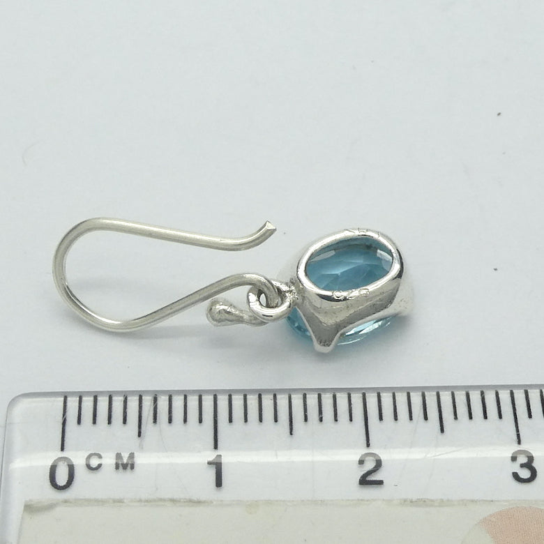 Blue Topaz Earrings, Faceted Ovals, 925 Silver, g2