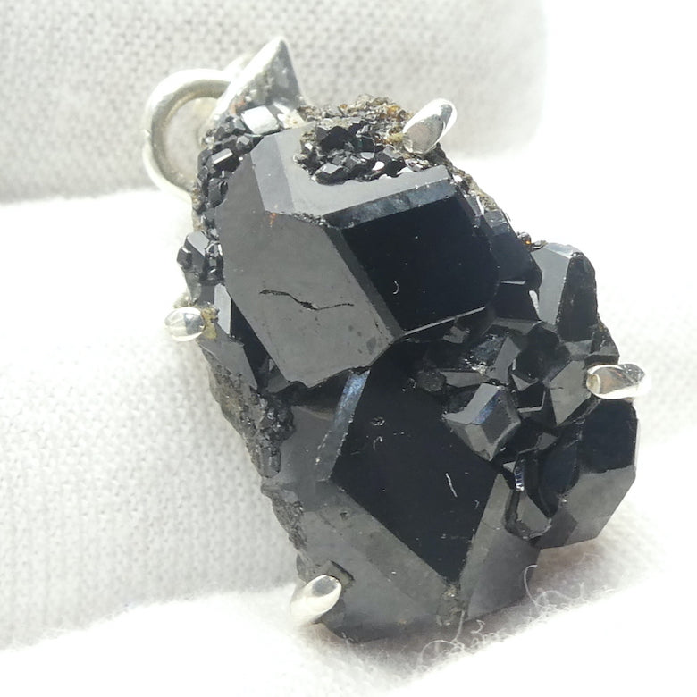 Natural Black Garnet Druse Pendant | Large well formed Crystals | 925 Sterling Silver | Rare Specimen | AKA Melanite | Heart Centred Power with cool clarity | Stamina Strength | repel negativity | Crystal Heart Melbourne Australia since 1986