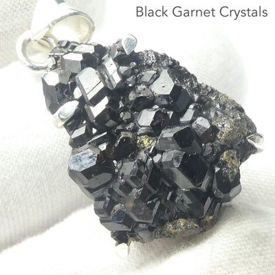 Natural Black Garnet Druse Pendant | Large well formed Crystals | 925 Sterling Silver | Rare Specimen | AKA Melanite | Heart Centred Power with cool clarity | Stamina Strength | repel negativity | Crystal Heart Melbourne Australia since 1986