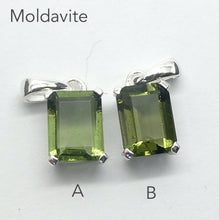 Load image into Gallery viewer, Moldavite Pendant | Dainty Faceted Oblong |  Genuine Stone | 925 Sterling Silver | Intense heart personal transformation | Moldau Valley | Tektite |  Scorpio | Genuine Gems from Crystal Heart Australia since 1986