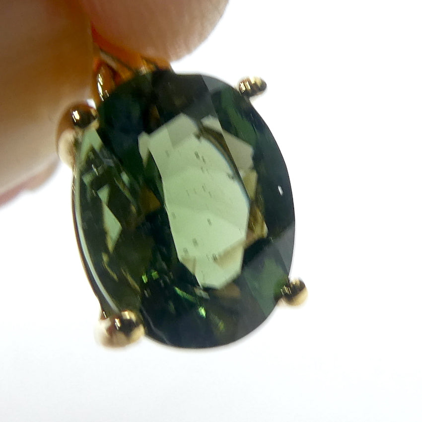 Moldavite Pendant | Dainty Faceted Oval |  Genuine Stone | Gold Plated 925 Sterling Silver | Vermeil | Intense heart personal transformation | Moldau Valley | Tektite |  Scorpio | Genuine Gems from Crystal Heart Australia since 1986