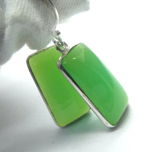 Load image into Gallery viewer, Chrysoprase Earrings | Long Oblong Cabochons | 925 Sterling Silver | Perfect Apple Green | Good Translucency | AKA Australian Jade | Empowering healer | Psychic Development | Genuine Gemstones from Crystal Heart Melbourne Australia since 1986