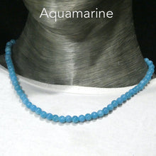 Load image into Gallery viewer, Aquamarine Necklace | 8 mm beads | Length 45 cms | 925 Sterling Silver Findings | Inclusions but Good Colour and Transparency | Genuine Gems from Crystal Heart Australia since 1986