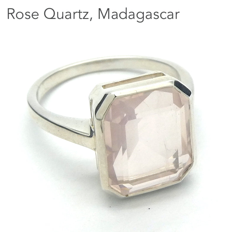 Rose Quartz Gemstone Ring | Emerald Cut | Super Clear Madagascar Material | 925 Sterling Silver | US Size 6 | 6.5 | 7 | 7.5 | 8.5 |  Star Stone Taurus Libra  | Genuine Gemstones from Crystal Heart Melbourne since 1986 