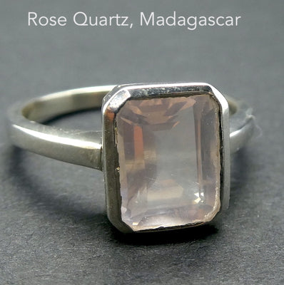 Rose Quartz Gemstone Ring | Faceted Emerald Cut | Super Clear Madagascar Material | 925 Sterling Silver | US Size 6, 7, 7,5, 8.5 | Star Stone Taurus Libra  | Genuine Gemstones from Crystal Heart Melbourne since 1986