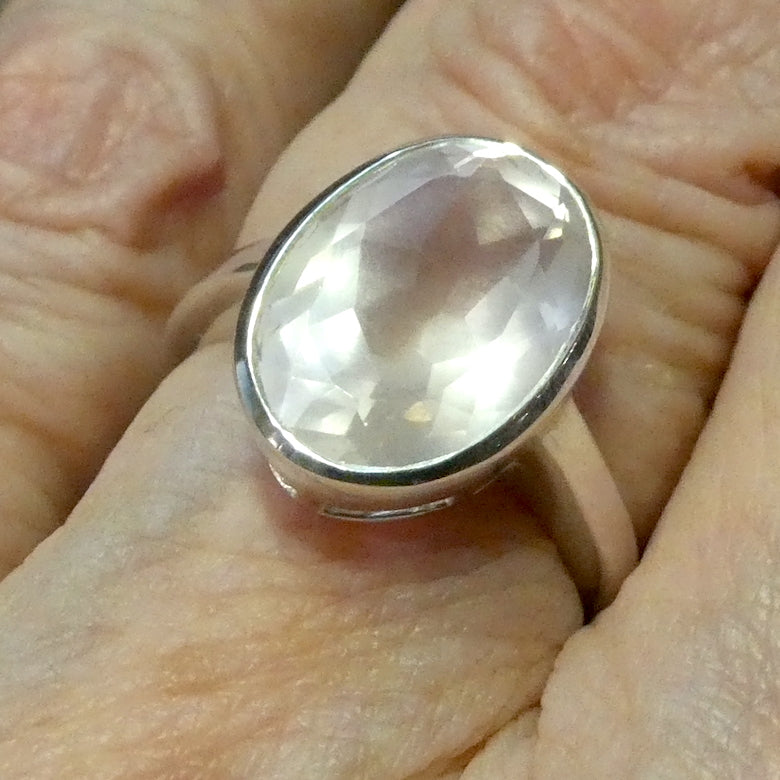 Rose Quartz Gemstone Ring | Faceted Large Oval | Super Clear Madagascar Material | 925 Sterling Silver | US Size 5.5 | 6.5 |  7.5 | 8.5 |  Star Stone Taurus Libra  | Genuine Gemstones from Crystal Heart Melbourne since 1986 