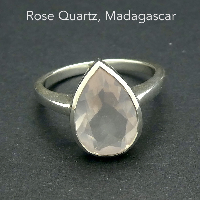 Rose Quartz Gemstone Ring | Faceted Teardrop | Super Clear Madagascar Material | 925 Sterling Silver | US Size 6 | 7|  8 | 9 |  Star Stone Taurus Libra  | Genuine Gemstones from Crystal Heart Melbourne since 1986 