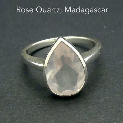 Rose Quartz Gemstone Ring | Faceted Teardrop | Super Clear Madagascar Material | 925 Sterling Silver | US Size 6 | 7|  8 | 9 |  Star Stone Taurus Libra  | Genuine Gemstones from Crystal Heart Melbourne since 1986