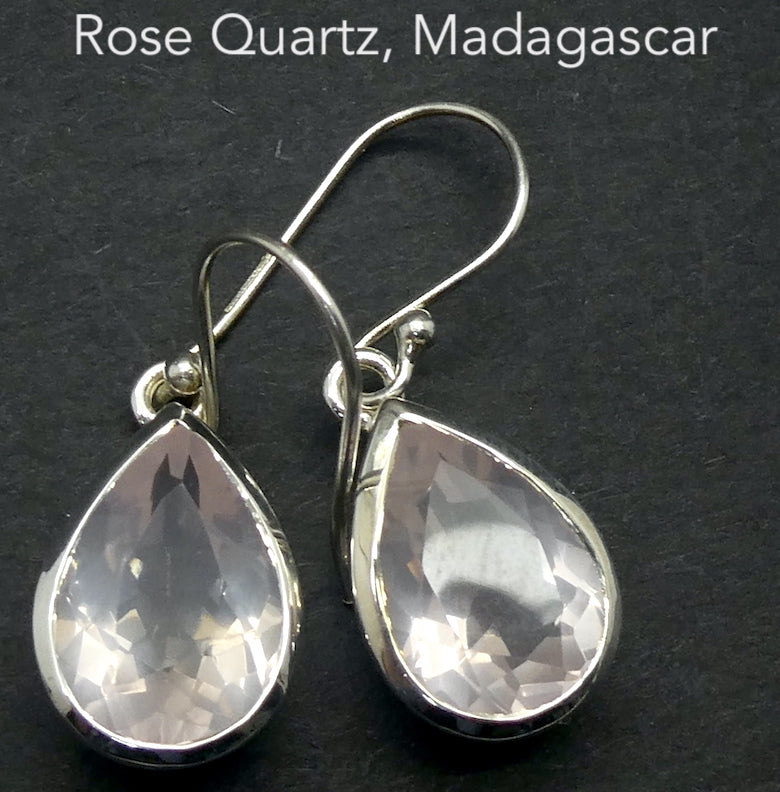 Rose Quartz Gemstone Earring | Faceted Teardrop Cut | Super Clear Madagascar Material | 925 Sterling Silver | Star Stone Taurus Libra  | Genuine Gemstones from Crystal Heart Melbourne since 1986 