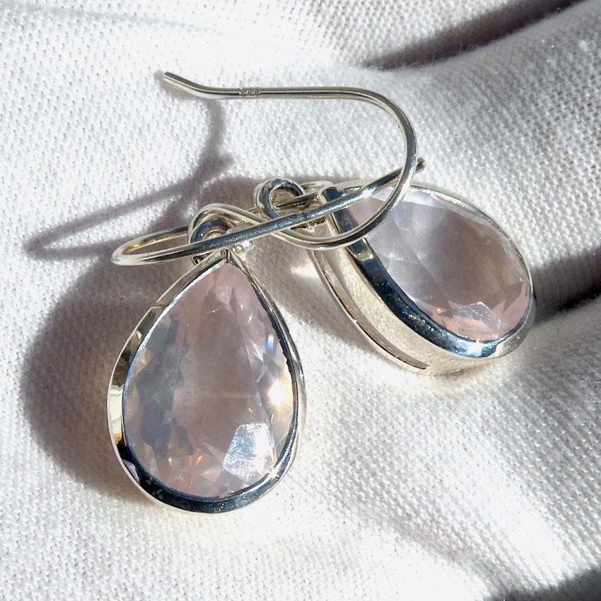 Rose Quartz Gemstone Earring | Faceted Teardrop Cut | Super Clear Madagascar Material | 925 Sterling Silver | Star Stone Taurus Libra  | Genuine Gemstones from Crystal Heart Melbourne since 1986 