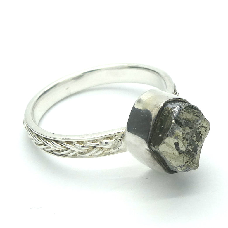 Raw Crystals of Iron Pyrites Nugget Ring | AKA Fools Gold | Authentic NaturalLook | 925 Sterling Silver | Simple Setting Organic Band Open Back | Protective shield for Heart | Practical Intuition | US Size 9 | AUS Size R1/2  Genuine Gems from  Crystal Heart Melbourne Australia since 1986