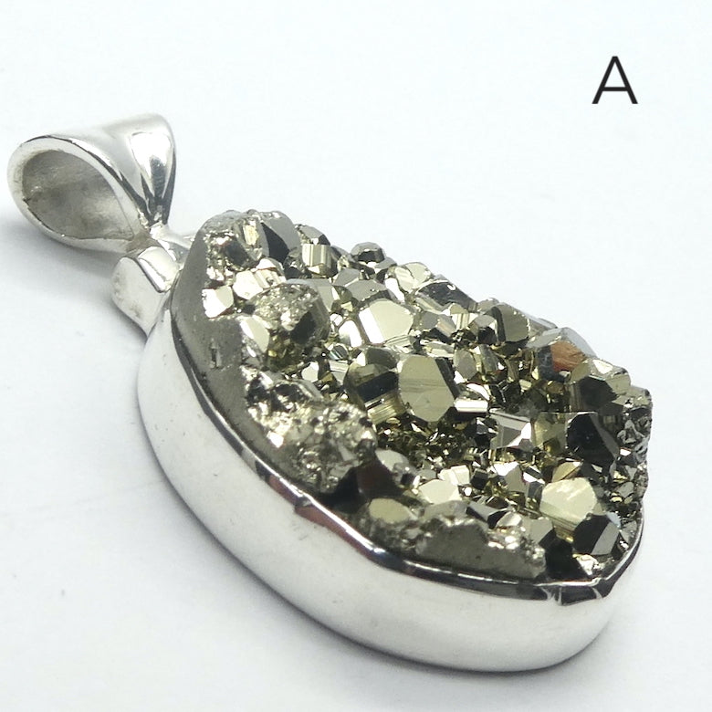 Peruvian Pyrites Cluster Pendant | AKA Fools Gold | 925 Silver | Well formed Golden Natural Crystals | Heart Shield Protection | Prosperity | Practical Intuition | Genuine Gemstones from Crystal Heart Melbourne since 1986