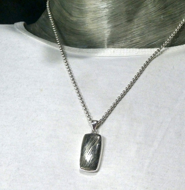 Feather Pyrites Pendant, Long Oblong, 925 Sterling Silver, r3