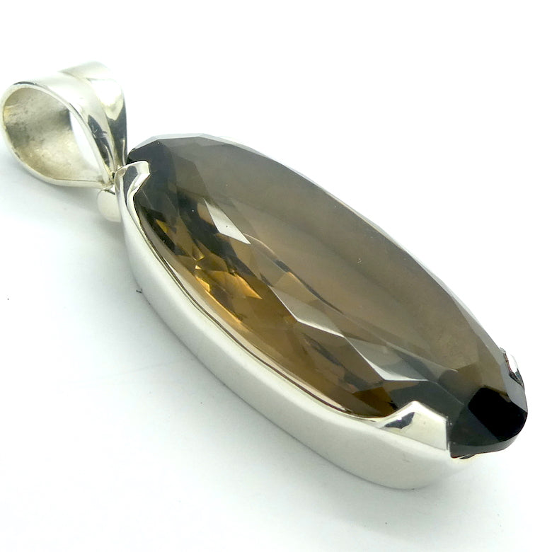 Pendant Smoky Citrine Quartz  | Long Faceted Oval | 925 Sterling Silver | Base Chakra | Physical and emotional harmony and balance | Sagittarius Capricorn stone | Genuine Gems from Crystal Heart Melbourne Australia since 1986