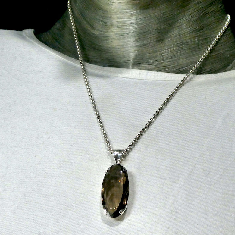 Pendant Smoky Citrine Quartz  | Long Faceted Oval | 925 Sterling Silver | Base Chakra | Physical and emotional harmony and balance | Sagittarius Capricorn stone | Genuine Gems from Crystal Heart Melbourne Australia since 1986