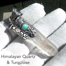 Load image into Gallery viewer, Himalayan Quartz Crystal Pendant | Turquoisel bead | 925 Sterling Silver  | Himalayan hand crafting | Nepali | Tibetan Buddhist Patterns | Genuine Gems from Crystal Heart Melbourne Australia since 1986