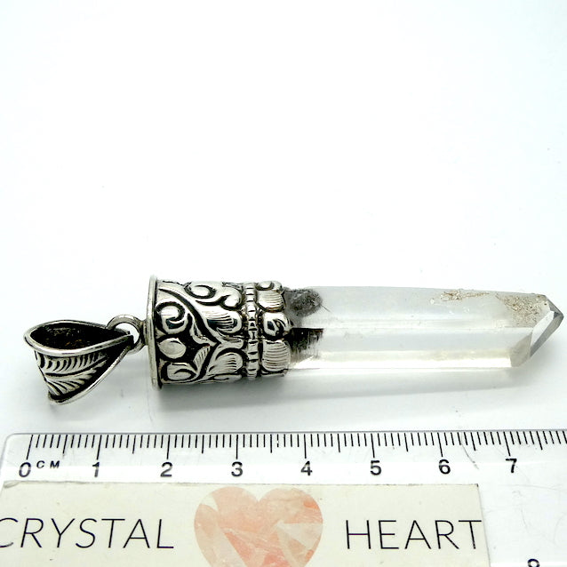 Himalayan Quartz Crystal Pendant | Red Coral bead | 925 Sterling Silver  | Himalayan hand crafting | Nepali | Tibetan Buddhist Patterns | Genuine Gems from Crystal Heart Melbourne Australia since 1986