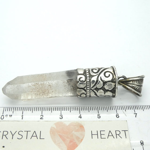 Himalayan Quartz Crystal Pendant | Turquoisel bead | 925 Sterling Silver  | Himalayan hand crafting | Nepali | Tibetan Buddhist Patterns | Genuine Gems from Crystal Heart Melbourne Australia since 1986