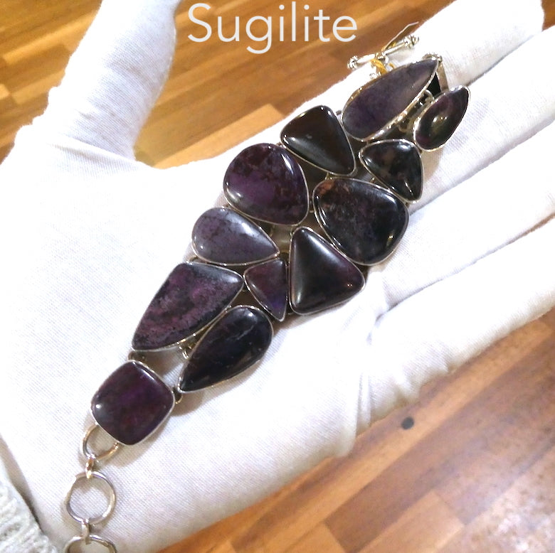 Sugilite Bracelet | 13 large Freeform Cabochons | 925 Sterling Silver | Genuine S. African Natural Stone | Activate Spiritual Vision | Genuine Gems from Crystal Heart Melbourne Australia since 1986 | AKA Allura or Royal Azel