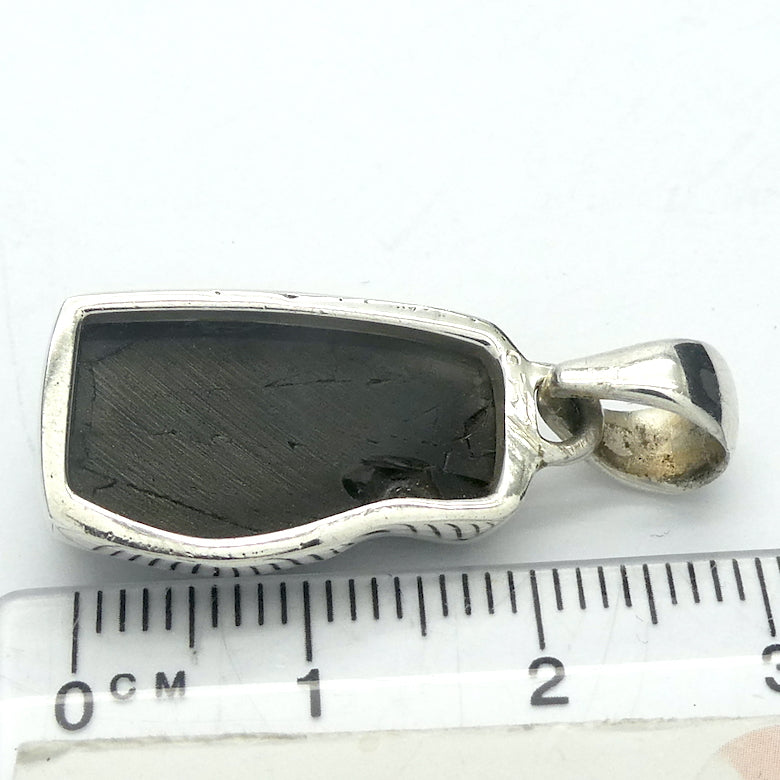 Noble Shungite Pendant, Unpolished Oblong, 925 Silver, r1