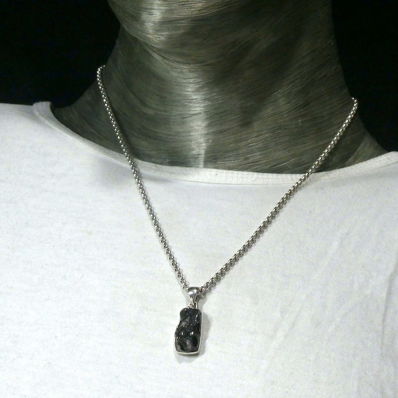 Noble Shungite Pendant, Unpolished Oblong, 925 Silver, r1