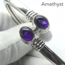 Load image into Gallery viewer, Amethyst Gemstone Bracelet | Open Adjustable Bracelet Cuff Bangle style | Two oval cabochons | Meditation | Purify energy | Third Eye | Spiritual Vision  Genuine Gemstones from Crystal Heart Melbourne Australia since 1986