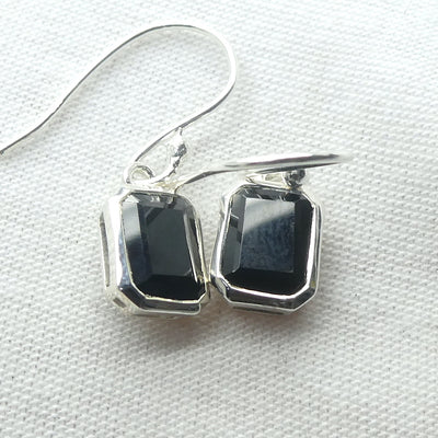 Black Tourmaline Earring | Faceted Octagons/ Emerald Cut | 925 Sterling Silver  | Empowers and unblocks the physical | protection from negative energies | Genuine Gems from Crystal Heart Melbourne Australia since 1986