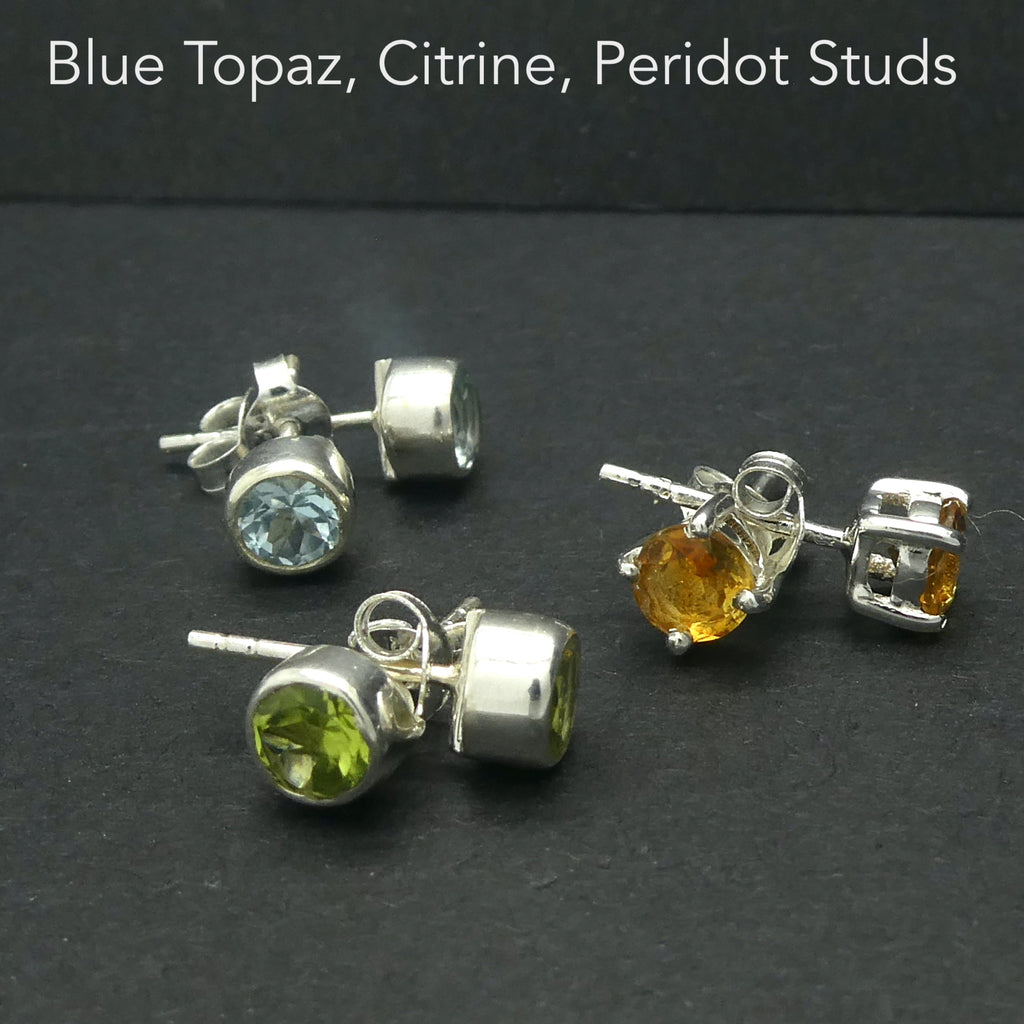 Stud Earring | Faceted 6 mm round | Citrine | Peridot | Bluie Topaz | 925 Sterling Silver | Genuine Gems from Crystal Heart Australia since 1986