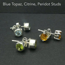 Load image into Gallery viewer, Stud Earring | Faceted 6 mm round | Citrine | Peridot | Bluie Topaz | 925 Sterling Silver | Genuine Gems from Crystal Heart Australia since 1986