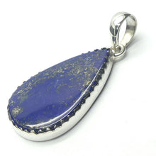 Load image into Gallery viewer, Lapis Lazuli Pendant | Teardrop Cabochon | Perfect Blue Consistent Colour |  Golden flecks of Pyrites | Bezel Set  925 Sterling Silver | Open Back | Messenger of the Gods | Meditation | Inner Truth | Genuine Gems from Crystal Heart Melbourne Australia since 1986