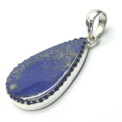 Lapis Lazuli Pendant | Teardrop Cabochon | Perfect Blue Consistent Colour |  Golden flecks of Pyrites | Bezel Set  925 Sterling Silver | Open Back | Messenger of the Gods | Meditation | Inner Truth | Genuine Gems from Crystal Heart Melbourne Australia since 1986