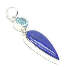 Load image into Gallery viewer,  Lapis Lazuli Pendant | Faceted Blue Topaz | Teardrop Cabochon | Perfect Blue Consistent Colour |  Golden flecks of Pyrites | Bezel Set  925 Sterling Silver | Open Back | Messenger of the Gods | Meditation | Inner Truth | Genuine Gems from Crystal Heart Melbourne Australia since 1986