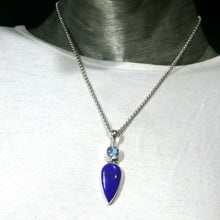 Load image into Gallery viewer, Lapis Lazuli Pendant | Faceted Blue Topaz | Teardrop Cabochon | Perfect Blue Consistent Colour |  Golden flecks of Pyrites | Bezel Set  925 Sterling Silver | Open Back | Messenger of the Gods | Meditation | Inner Truth | Genuine Gems from Crystal Heart Melbourne Australia since 1986