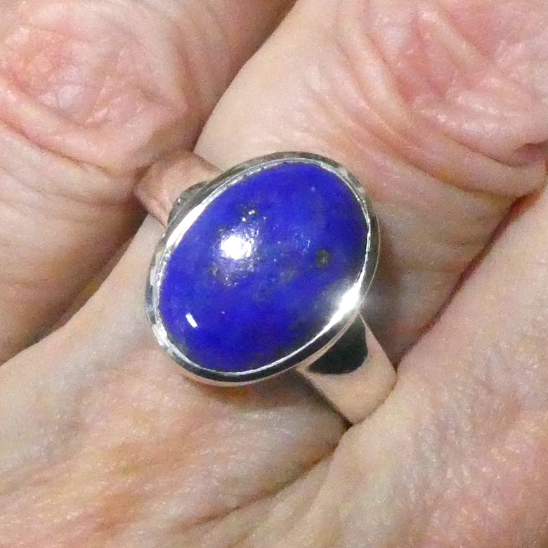 Lapis Lazuli Ring | Oval Cabochon | Perfect Blue Consistent Colour |  Golden flecks of Pyrites | Bezel Set | 925 Sterling Silver | Open Back | US Ring Size 5.5 | 7 | 8.5 | Messenger of the Gods | Meditation | Inner Truth | Genuine Gems from Crystal Heart Melbourne Australia since 1986