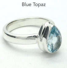 Load image into Gallery viewer, Blue Topaz Ringt | Sparkling Faceted Teardrop | Bright 925 Sterling Silver | Solid Bezel setting | Open Backs | US Size 6.75 | AUS Size N | Genuine Gems from Crystal Heart Melbourne Australia since 1986